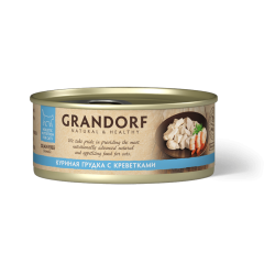 GRANDORF Консервы для кошек, куриная грудка с креветками в бульоне, 70 г