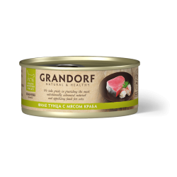 GRANDORF Консервы для кошек, филе тунца с мясом краба в бульоне, 70 г