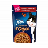 Felix Sensations пауч консервы для  кошек говядина в соусе с томатами  85 г.