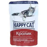 ХэппиКэт паучи для кошек в соусе, кролик, 0,1 кг 1002313