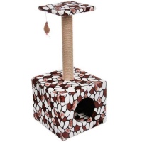 Когтеточка СТОЛБИК КУБ С ПЛОЩАДКОЙ Джут/игрушка. 35х30х85см PerseiLine