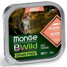 Monge Cat BWild GRAIN FREE беззерновые консервы из лосося с овощами для взрослых кошек 100г