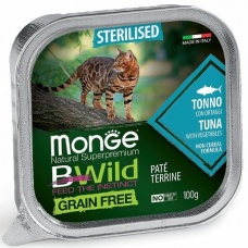 Monge Cat BWild GRAIN FREE беззерновые консервы из тунца с овощами для стерилизованных кошек 100г