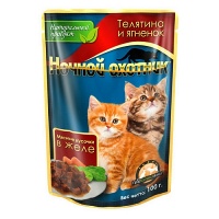 "Ночной Охотник" для котят 100г желе Телятина+ягненок паучи