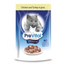 PreVital Premium консервы с курицей и индейкой в соусе для кошек, 100 г