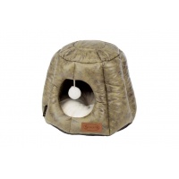 SCRUFFS Лежак-домик для кошек "Knightsbridge Cat Igloo", экокожа, оливковый, 48x48x38см