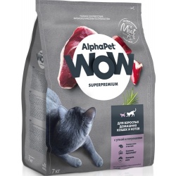 AlphaPet WOW сухой корм для взрослых домашних кошек c Уткой и потрошками
