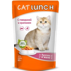 Cat Lunch пауч для кошек кусочки в желе Говядина и Кролик