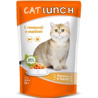 Cat Lunch пауч для кошек кусочки в желе Говядиной и Индейкой