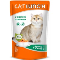 Cat Lunch пауч для кошек кусочки в желе Индейка и Кролик