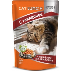 Cat Lunch пауч для кошек кусочки в желе с Говядиной