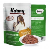 Karmy Sterilized влажный корм для стерилизованных кошек и кастрированных котов, Курица в соусе 80 г